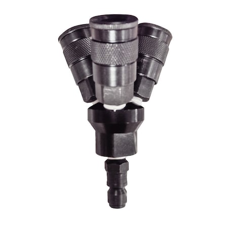 Interstate Pneumatics Aluminum Round Manifold with Three 3/8 Inch Steel Automotive Couplers & One 3/8 Inch Steel Plug Kit FPM44-KA6